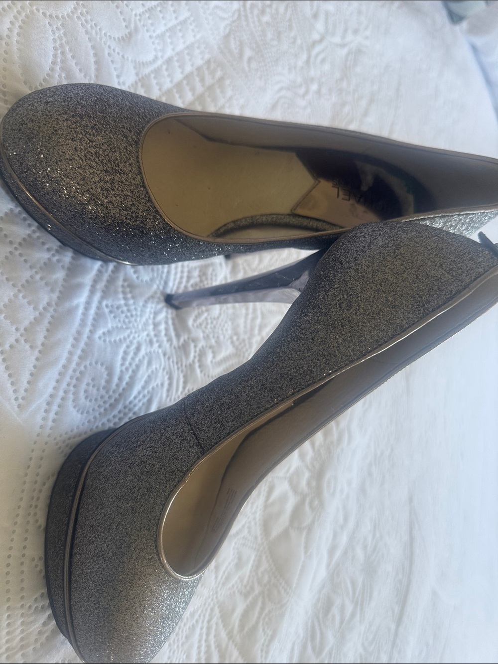 MICHAEL Michael Kors Silver Glitter Platform Stiletto Heels